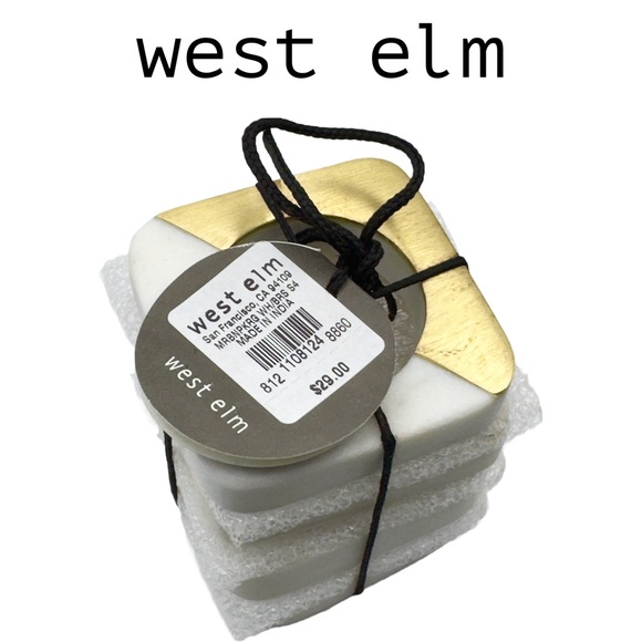 West Elm 🆕 Marble + Brass Napkin Rings, Set of 4 • New in Original Packaging - Picture 9 of 15
